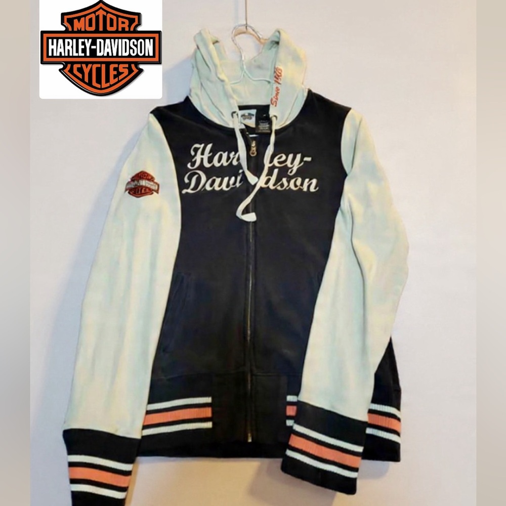 Harley-Davidson Black and Cream Zip-Up hoodie